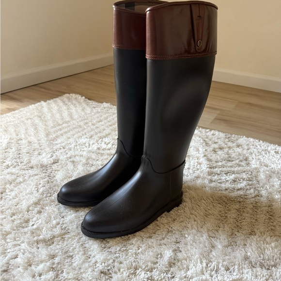 Burberry Shoes - Burberry Black and Brown Tall Rain Boots